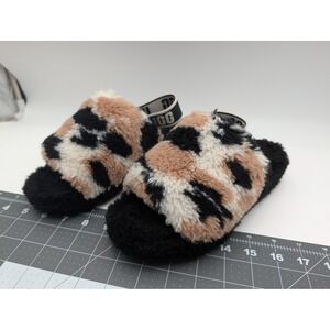 UGG Womens Fluff Yeah Slide Slipper 6 Animal Print Leopard Black Tan